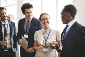 Office workers talking